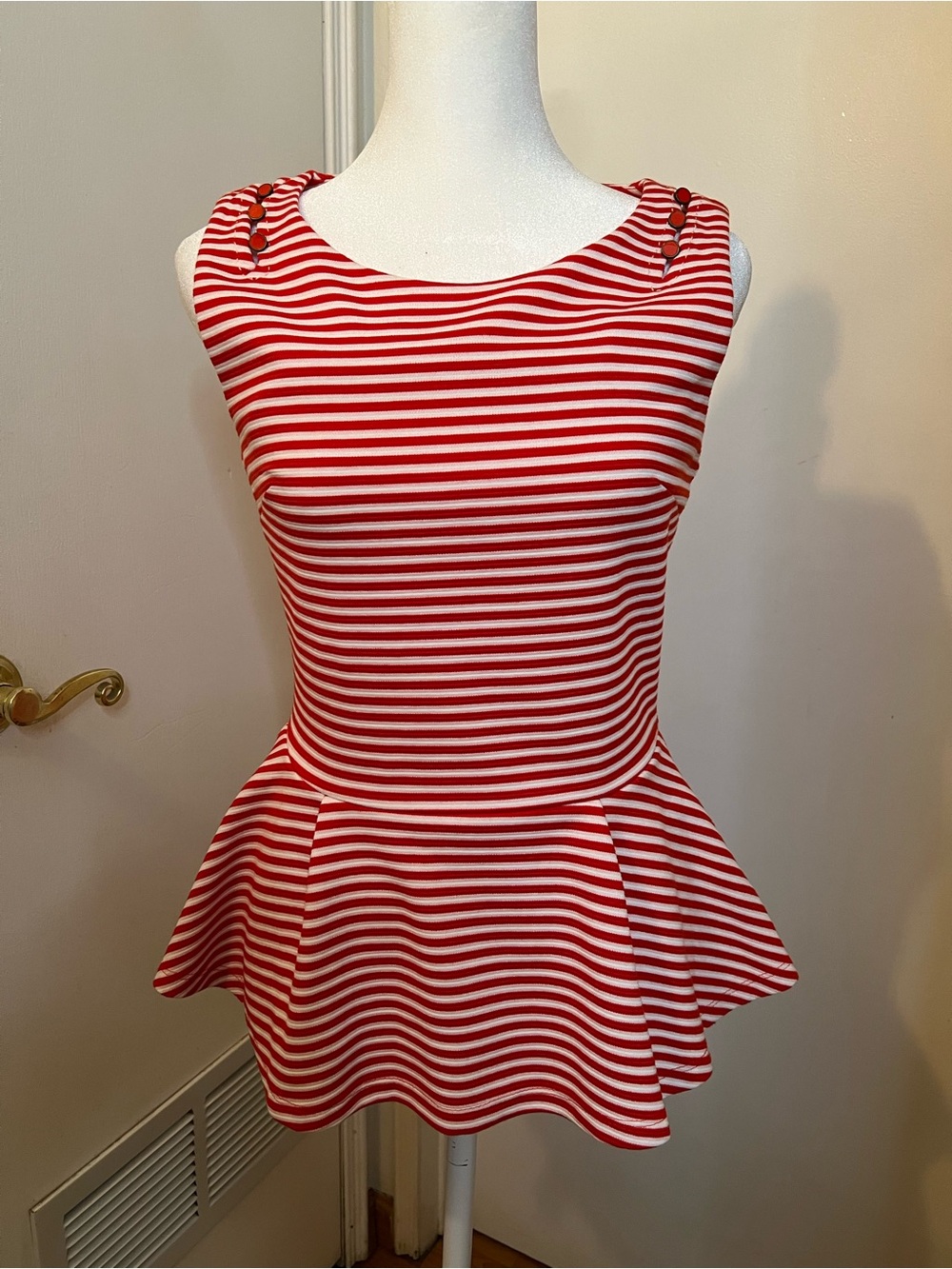 Anthropology Striped Red & White Peplum Tank Top